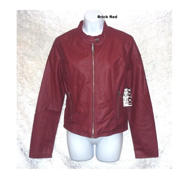 Juniors Jacket Bongo Faux Leather Brick Red size M NEW - Picture 2 of 4